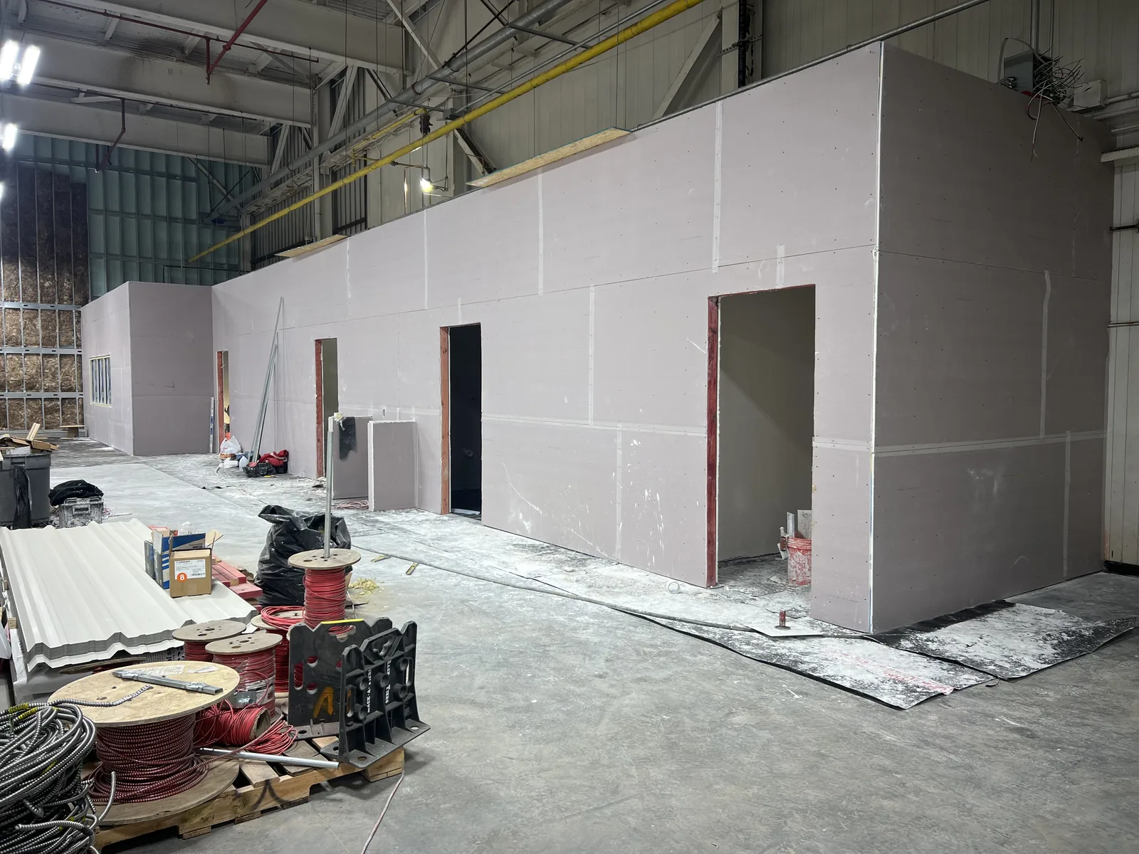 Commercial project — drywall and framing in progress